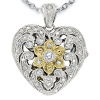 Ze Sterling Silver Diamond Antiqued Heart Locket with 18 Silver Chain