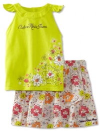 Calvin Klein Girls 2-6X Top With Flower Print Skort Calvin Klein Girls 2-6X Top With Flower Print Skort