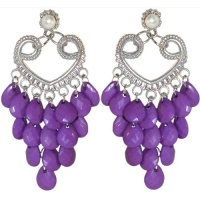 Chandelier Earrings with Acrylic Baubles, in Purple with Silver Finish Chandelier Earrings with Acrylic Baubles, in Purple with Silver Finish