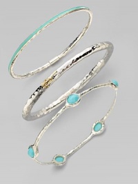 From the Silver Wonderland Collection. Five delicate faceted ovals of bright turquoise are set in a graceful bangle of hammered sterling silver. Turquoise Sterling silver Diameter, about 2¾ ImportedPlease note: Bracelets sold separately. From the Silver Wonderland Collection. Five delicate faceted ovals of bright turquoise are set in a graceful bangle of hammered sterling silver. Turquoise Sterling silver Diameter, about 2¾ ImportedPlease note: Bracelets sold separately.