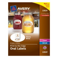 Avery Print - To - The - Edge Oval Labels, 2 x 3.3 Inches,Glossy White, 80 Labels (22820) Avery Print - To - The - Edge Oval Labels, 2 x 3.3 Inches,Glossy White, 80 Labels (22820)