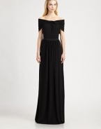 Fluid jersey, tailored in a floor-length silhouette with an alluring off-the-shoulder neckline.Twisted off-the-shoulder necklineShort sleevesGrosgrain waistbandConcealed side zipFully linedAbout 49 from natural waistRayonDry cleanMade in ItalyModel shown is 5'11 (180cm) wearing US size Small. 