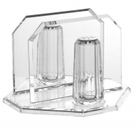 Acrylic Faceted Napkin Holder With Salt And Pepper Set Acrylic Faceted Napkin Holder With Salt And Pepper Set
