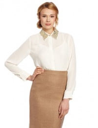 Vince Camuto Women's Disco Studded Collar Blouse, Papyrus, X-Large Vince Camuto Women's Disco Studded Collar Blouse, Papyrus, X-Large