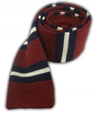 100% Silk Knit Burgundy and Navy Knit Prep Striped 2 Skinny Tie 100% Silk Knit Burgundy and Navy Knit Prep Striped 2 Skinny Tie