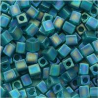 Miyuki 4mm Glass Cube Beads Transparent Frosted Teal AB #2405FR 10 Grams