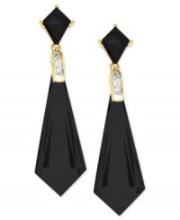 Look sharp and chic with these onyx (12-3/4 ct. t.w.) dagger earrings, adorned with diamond accents. Crafted from 10k gold. Approximate drop: 1-3/8 inches. Approximate width: 1/3 inch.