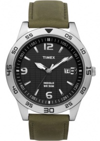 Timex Men's T2N697 Elevated Classics Dress Sport Collection Army Green Leather Strap Watch