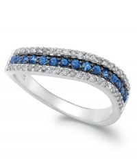 Certain to make a splash, this wave ring shimmers in round-cut sapphire (1/4 ct. t.w.) and diamond (1/4 ct. t.w.). Band set in 14k white gold.