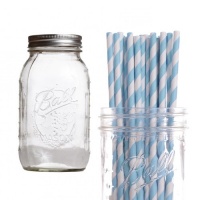 Dress My Cupcake DMC432741 Ball Mason Pint Jars with Paper Straws Party Drink Kit, Baby Blue Striped, Set of 12 Dress My Cupcake DMC432741 Ball Mason Pint Jars with Paper Straws Party Drink Kit, Baby Blue Striped, Set of 12