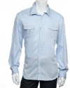 Calvin Klein Men's Light Blue Micro Vertical Striped Button Down Shirt