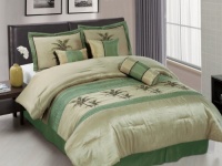 Chezmoi Collection 7-Piece Sage Green Embroidery Palm Tree Comforter Set, Bed in a bag for Queen Size Bedding Chezmoi Collection 7-Piece Sage Green Embroidery Palm Tree Comforter Set, Bed in a bag for Queen Size Bedding