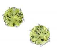 Sterling Silver 925 Peridot CZ 8mm Brilliant Cut Round Stud Earrings Sterling Silver 925 Peridot CZ 8mm Brilliant Cut Round Stud Earrings