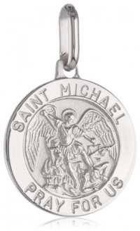 14k White Gold Round St. Michael Medal