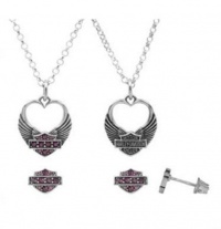 Harley-Davidson® MOD® Women's Winged Heart Necklace and Earrings Set with Purple Swarovski Crystals HDS0003 Harley-Davidson® MOD® Women's Winged Heart Necklace and Earrings Set with Purple Swarovski Crystals HDS0003