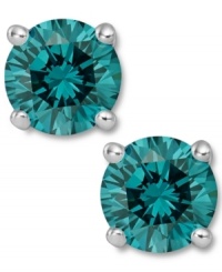 Add an ocean of color, in one small drop. These sparkling stud earrings feature round-cut blue diamonds (2 ct. t.w.) in a four-prong setting of 14k white gold. Approximate diameter: 1/3 inch. Add an ocean of color, in one small drop. These sparkling stud earrings feature round-cut blue diamonds (2 ct. t.w.) in a four-prong setting of 14k white gold. Approximate diameter: 1/3 inch.