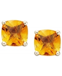 A warm-weather escape. These vibrant stud earrings will brighten your look year round. Cushion-cut citrine (1-3/4 ct. t.w.) shines in a 14k gold setting. Approximate diameter: 1/4 inch.