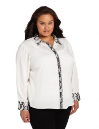 Calvin Klein Women's Plus-Size Blouse With Combo Placket Calvin Klein Women's Plus-Size Blouse With Combo Placket