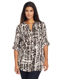 Calvin Klein Women's Plus-Size Printed Crew Roll-Sleeve Blouse Calvin Klein Women's Plus-Size Printed Crew Roll-Sleeve Blouse