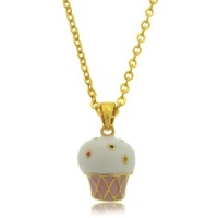 Lily Nily Children's 18k Gold Overlay White and Pink Enamel Ice Cream Pendant Lily Nily Children's 18k Gold Overlay White and Pink Enamel Ice Cream Pendant