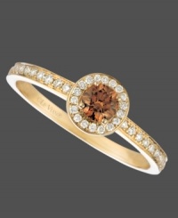 A droplet of pure sweetness for your hand. This luminous Le Vian ring features a round-cut chocolate diamond (1/4 ct. t.w.) surrounded by pave-set white diamonds (1/6 ct. t.w.) set in 14K gold. Size 7. A droplet of pure sweetness for your hand. This luminous Le Vian ring features a round-cut chocolate diamond (1/4 ct. t.w.) surrounded by pave-set white diamonds (1/6 ct. t.w.) set in 14K gold. Size 7.