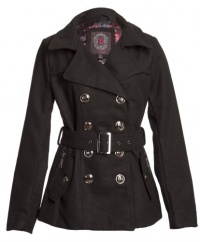 Dollhouse Classic Wool Blend Double Breasted Long Pea Coat with Pop Print Lining Dollhouse Classic Wool Blend Double Breasted Long Pea Coat with Pop Print Lining