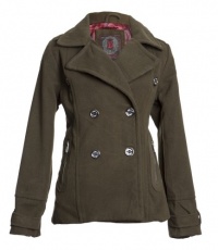 Dollhouse Classic Wool Blend Double Breasted Short Pea Coat with Pop Print Lining Dollhouse Classic Wool Blend Double Breasted Short Pea Coat with Pop Print Lining