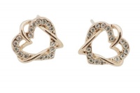 Elegant 2 Hearts Rose Gold 14k Plated Stud Earrings with Cute Delicate Gift Bag and Silver Polishing Cloth Elegant 2 Hearts Rose Gold 14k Plated Stud Earrings with Cute Delicate Gift Bag and Silver Polishing Cloth