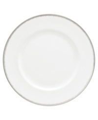 Fresh and cool in crisp white, these Silver Leaf dinner plates deliver modern style and iconic craftsmanship. Delicate feathered platinum applied using Wedgwood's signature technique shimmers with whimsy on sleek bone china.