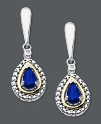 Sapphire stunners. The perfect present for a September birthday, she'll love the sweet shine of these teardrop earrings. Crafted in 14k gold and sterling silver with pear-cut sapphires (5/8 ct. t.w.) and a round-cut diamond accent. Approximate drop: 1 inch. Sapphire stunners. The perfect present for a September birthday, she'll love the sweet shine of these teardrop earrings. Crafted in 14k gold and sterling silver with pear-cut sapphires (5/8 ct. t.w.) and a round-cut diamond accent. Approximate drop: 1 inch.