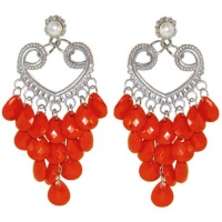 Chandelier Earrings with Acrylic Baubles, in Red Orange with Silver Finish Chandelier Earrings with Acrylic Baubles, in Red Orange with Silver Finish
