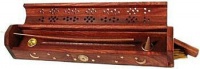 Wooden Coffin Incense Burner - Sun and Moon Inlays - Storage Compartment Wooden Coffin Incense Burner - Sun and Moon Inlays - Storage Compartment