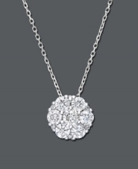 Add a simple silhouette packed with sparkle and shine. This ball pendant features a chic cluster of round-cut diamonds (1/4 ct. t.w.). Crafted in 14k white gold. Approximate length: 16 inches. Approximate drop: 1/4 inch. Add a simple silhouette packed with sparkle and shine. This ball pendant features a chic cluster of round-cut diamonds (1/4 ct. t.w.). Crafted in 14k white gold. Approximate length: 16 inches. Approximate drop: 1/4 inch.