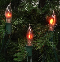 Set of 7 Flicker Flame Shape C18 Christmas Lights - Green Wire