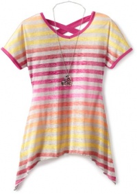 Beautees Girls 7-16 Stripe Sharkbite Hem Top, Pink, Small Beautees Girls 7-16 Stripe Sharkbite Hem Top, Pink, Small