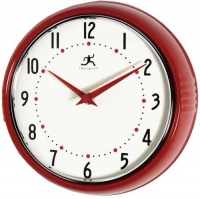 Infinity Instruments Retro Round Metal Wall Clock, Red Infinity Instruments Retro Round Metal Wall Clock, Red