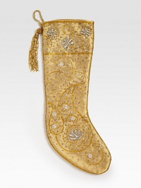 EXCLUSIVELY AT SAKS.COM. Clusters of hand-embroidered beads add luxurious style to this Christmas stocking, from renowned designer Sudha Pennathur. HandcraftedRayon tissue with beaded embroidery and faux pearls21L; 7½ top openingDry cleanImported