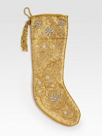 EXCLUSIVELY AT SAKS.COM. Clusters of hand-embroidered beads add luxurious style to this Christmas stocking, from renowned designer Sudha Pennathur. HandcraftedRayon tissue with beaded embroidery and faux pearls21L; 7½ top openingDry cleanImported EXCLUSIVELY AT SAKS.COM. Clusters of hand-embroidered beads add luxurious style to this Christmas stocking, from renowned designer Sudha Pennathur. HandcraftedRayon tissue with beaded embroidery and faux pearls21L; 7½ top openingDry cleanImported