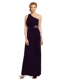 Eliza J Women's One Shoulder Gown With Beaded Patch At Waist Eliza J Women's One Shoulder Gown With Beaded Patch At Waist