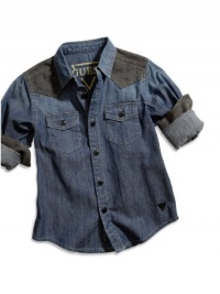 GUESS Kids Boys little boy sidewinder shirt with tweed trim, INDIGO (7)