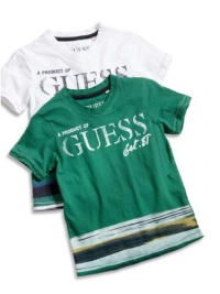 GUESS Kids Little Boy Border Stripe Tee, GREEN (7)