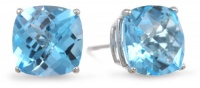 10k White Gold Blue Topaz Checkerboard Cushion Stud Earrings (8mm , 4.00 cttw) 10k White Gold Blue Topaz Checkerboard Cushion Stud Earrings (8mm , 4.00 cttw)