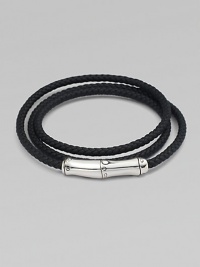 Braided leather wraps the wrist three times and is held by a sterling silver magnetic bamboo clasp.SilverLeatherAbout 24 longImported