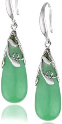 Sterling Silver and Green Jade Teardrop Earrings Sterling Silver and Green Jade Teardrop Earrings