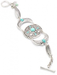 Lucky Brand Silver-Tone Turquoise-Color Etched Flex Bracelet, 7.5 Lucky Brand Silver-Tone Turquoise-Color Etched Flex Bracelet, 7.5