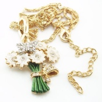 DaisyJewel Brand Signature: 1st Edition Limited Run - The Dancing Daisies Necklace - Green Gold White with Fluttering Pave Butterfly and Diamond Crystal Twinkles with Coveted Scroll Chain - Pendant Cast in Pretty Rose Gold Base with Green Enamel Stems and DaisyJewel Brand Signature: 1st Edition Limited Run - The Dancing Daisies Necklace - Green Gold White with Fluttering Pave Butterfly and Diamond Crystal Twinkles with Coveted Scroll Chain - Pendant Cast in Pretty Rose Gold Base with Green Enamel Stems and