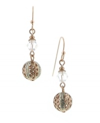 Let your exotic tastes shine. These unique drop earrings by 2028 feature a crystal filigree drops crafted in rose gold tone mixed metal. Approximate drop: 1-1/2 inches. Let your exotic tastes shine. These unique drop earrings by 2028 feature a crystal filigree drops crafted in rose gold tone mixed metal. Approximate drop: 1-1/2 inches.