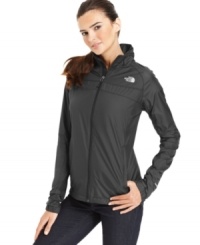 The North Face offers a rain-resistant jacket for blustery days with this sporty look. A fleece-lined interior makes it ultra-comfy, too! The North Face offers a rain-resistant jacket for blustery days with this sporty look. A fleece-lined interior makes it ultra-comfy, too!