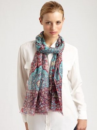 An Eastern-inspired, Kashmiri carpet print adds pizzazz to a sumptuous cashmere scarf.Cashmere28 X 80Dry cleanImported An Eastern-inspired, Kashmiri carpet print adds pizzazz to a sumptuous cashmere scarf.Cashmere28 X 80Dry cleanImported