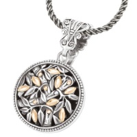 925 Silver Round Branch Design Pendant with 18k Gold Accents 925 Silver Round Branch Design Pendant with 18k Gold Accents